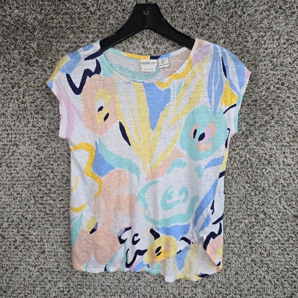 Rachel Zoe Top Womens Small Linen Blue Short Sleeve Scoop Neck Tee Casual - Picture 1 of 7